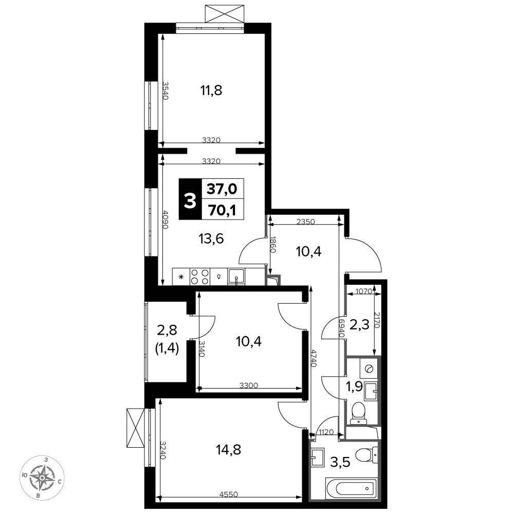 Планировка 70.8 м²