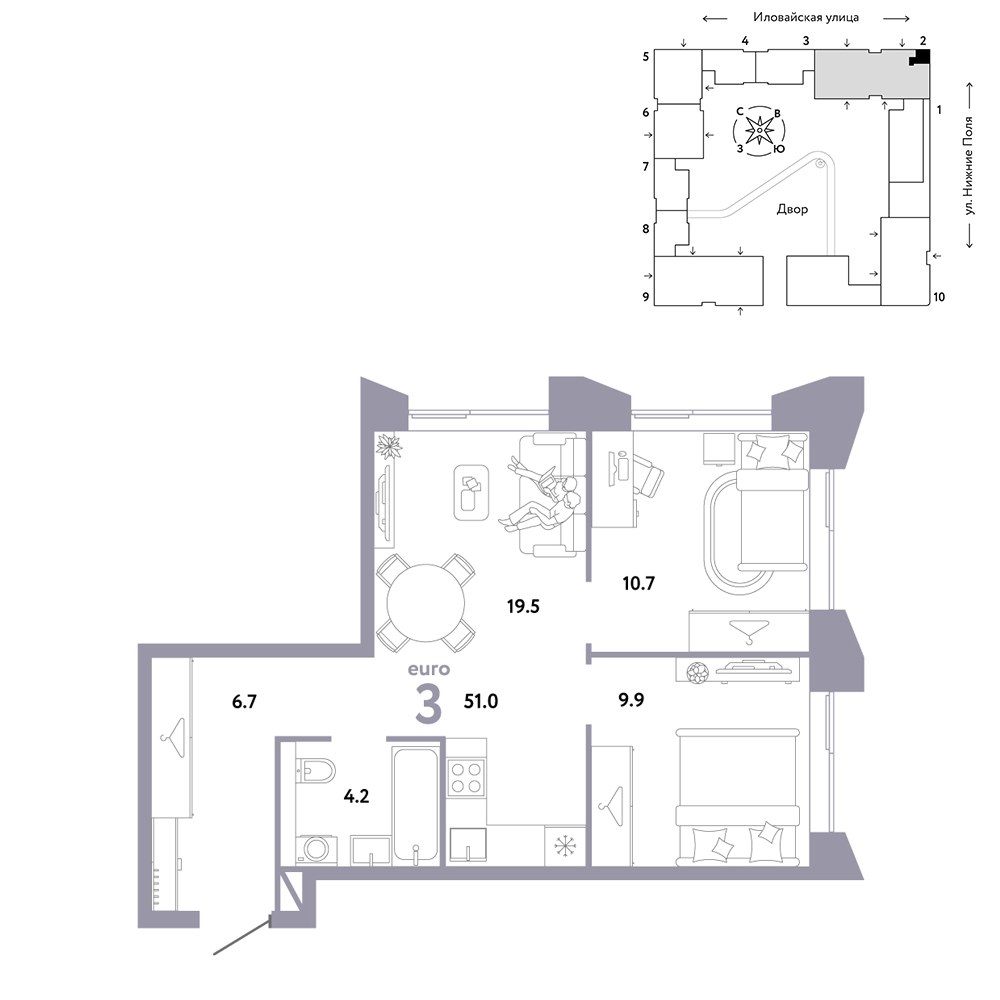 Планировка 51.0 м²