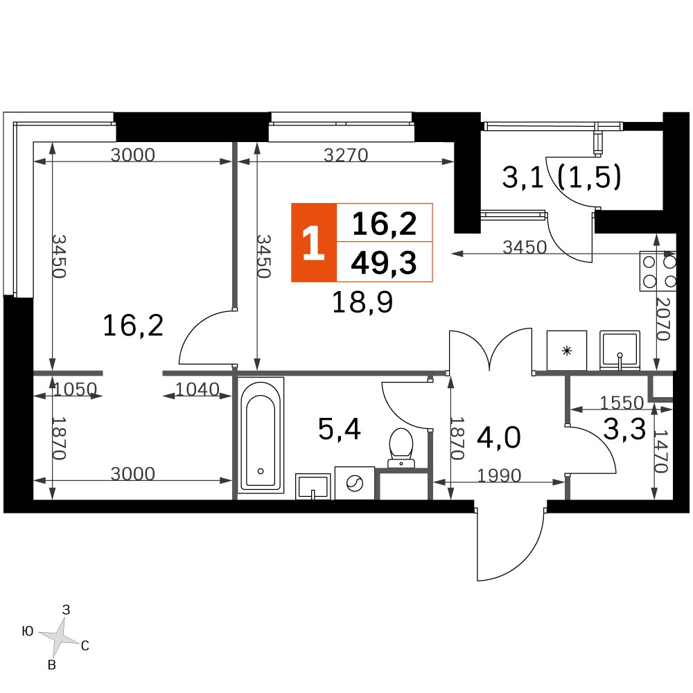 Планировка 47.1 м²
