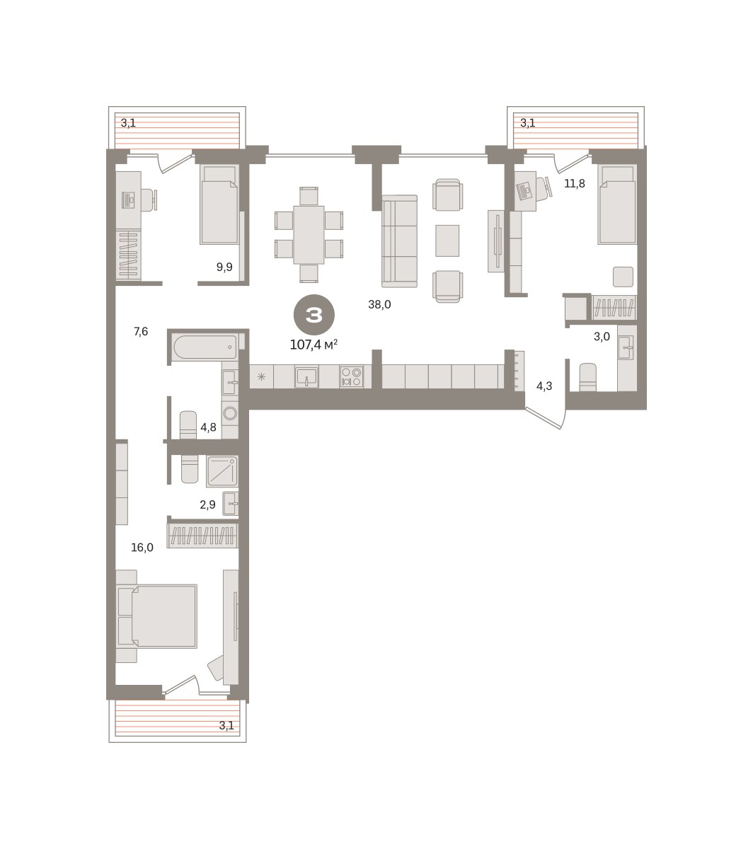 Планировка 107.26 м²