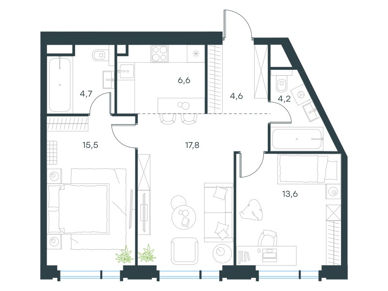 Планировка 67.0 м²
