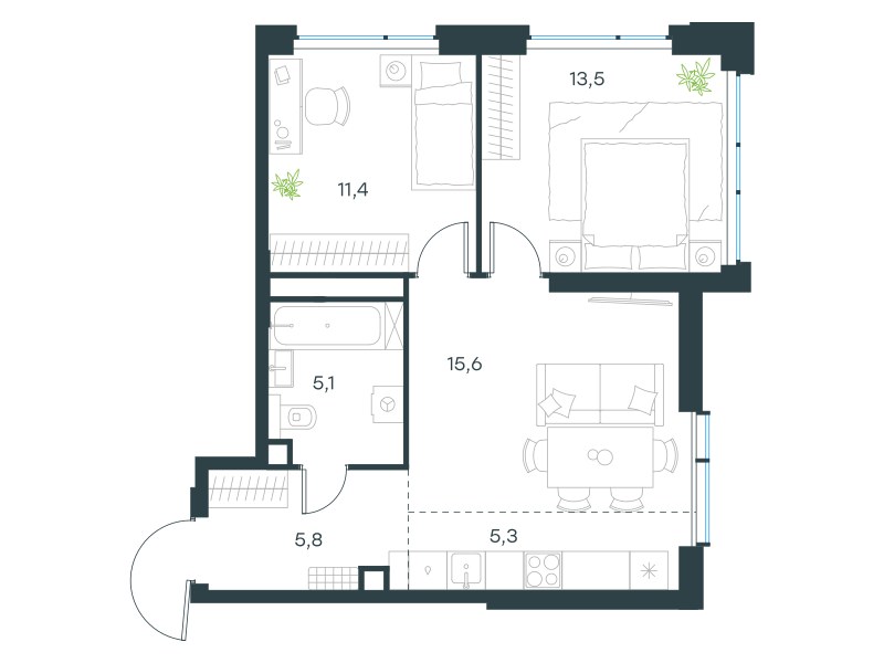 Планировка 56.7 м²