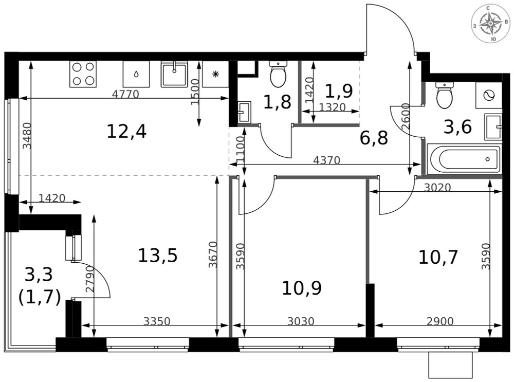 Планировка 63.3 м²