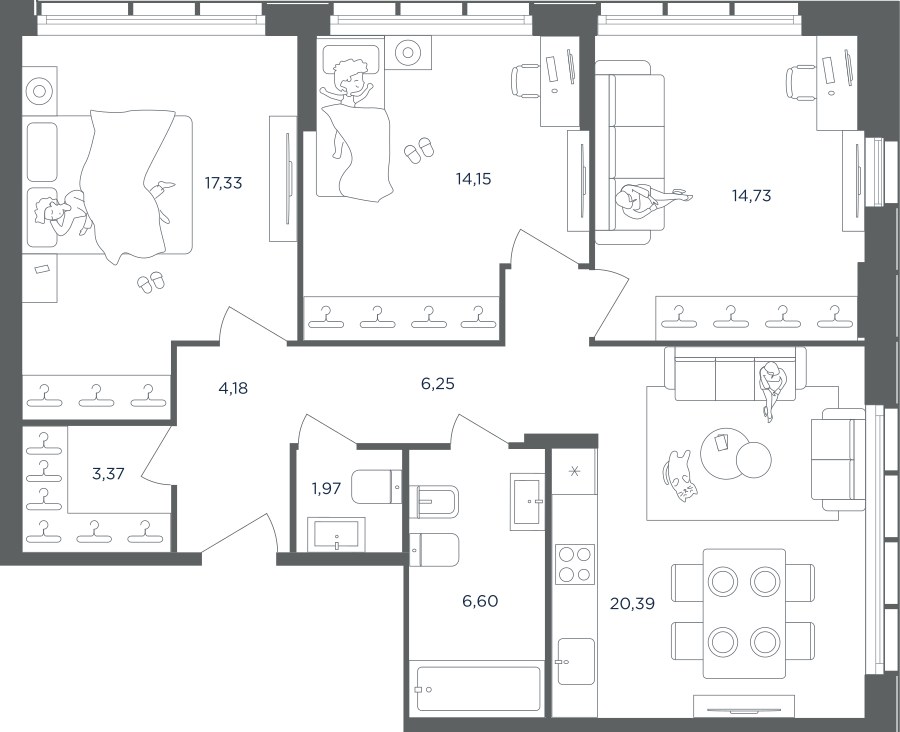 Планировка 89.6 м²