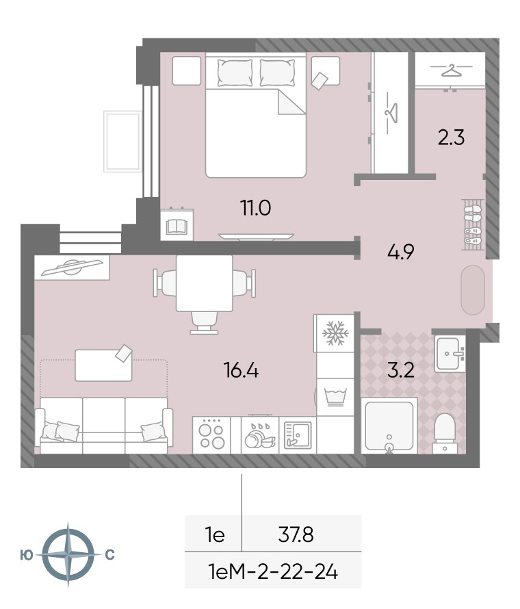 Планировка 37.8 м²