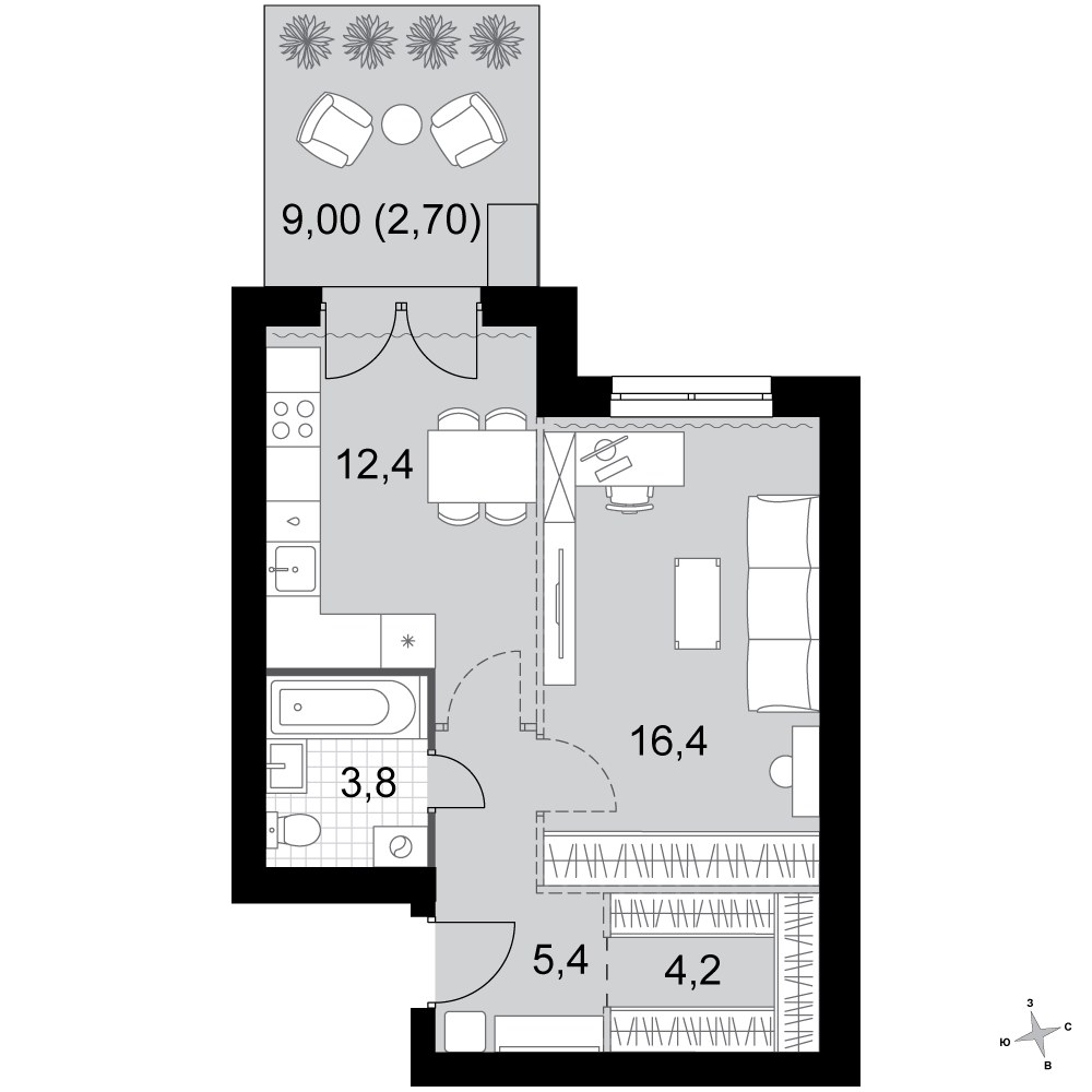 Планировка 44.9 м²