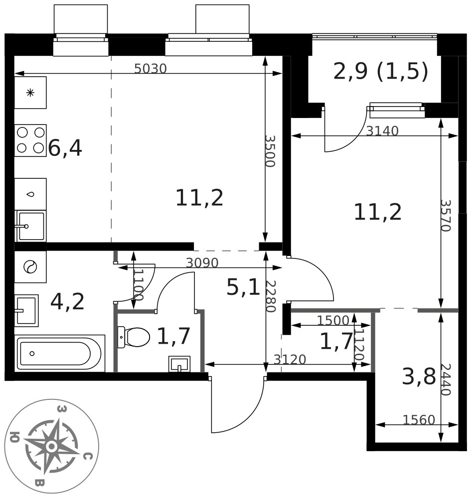 Планировка 46.8 м²