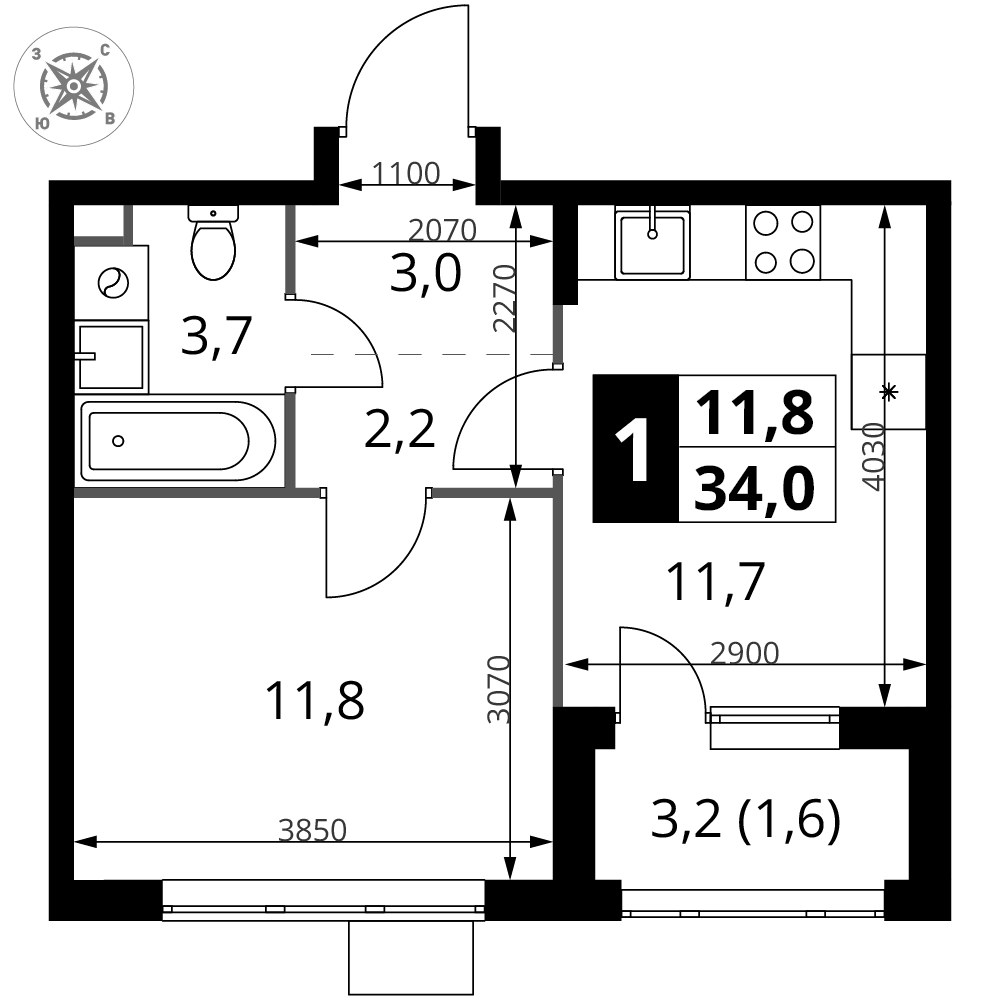 Планировка 34.0 м²