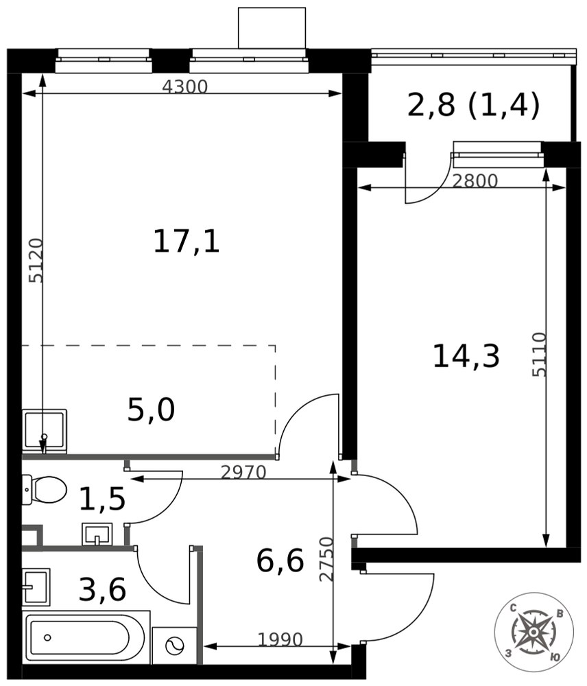 Планировка 49.5 м²