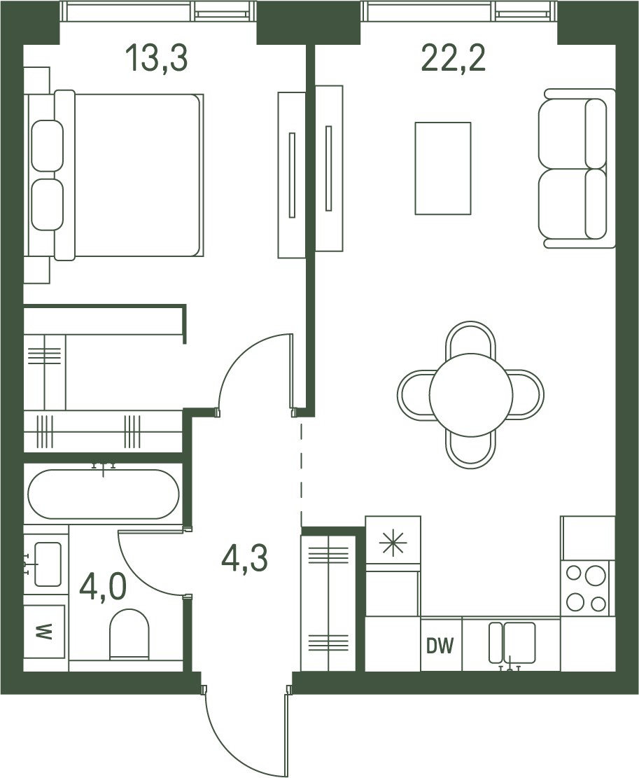 Планировка 43.8 м²