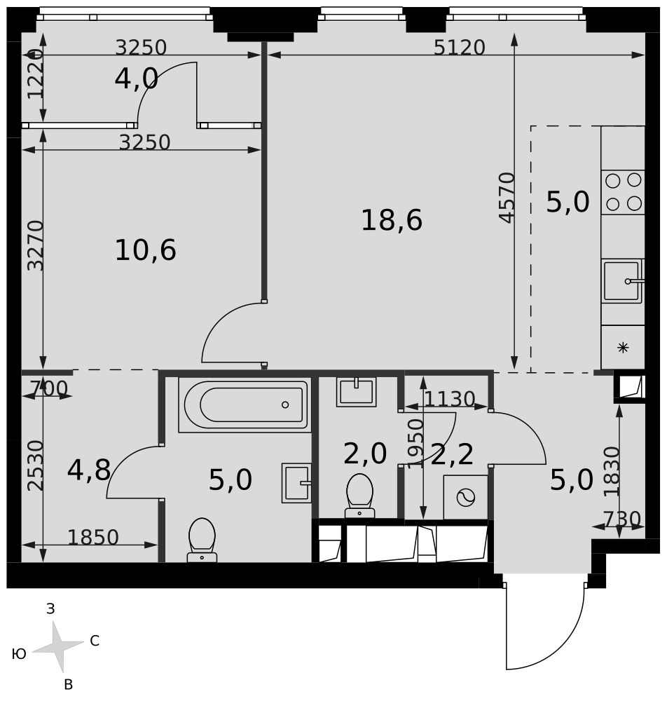 Планировка 57.2 м²