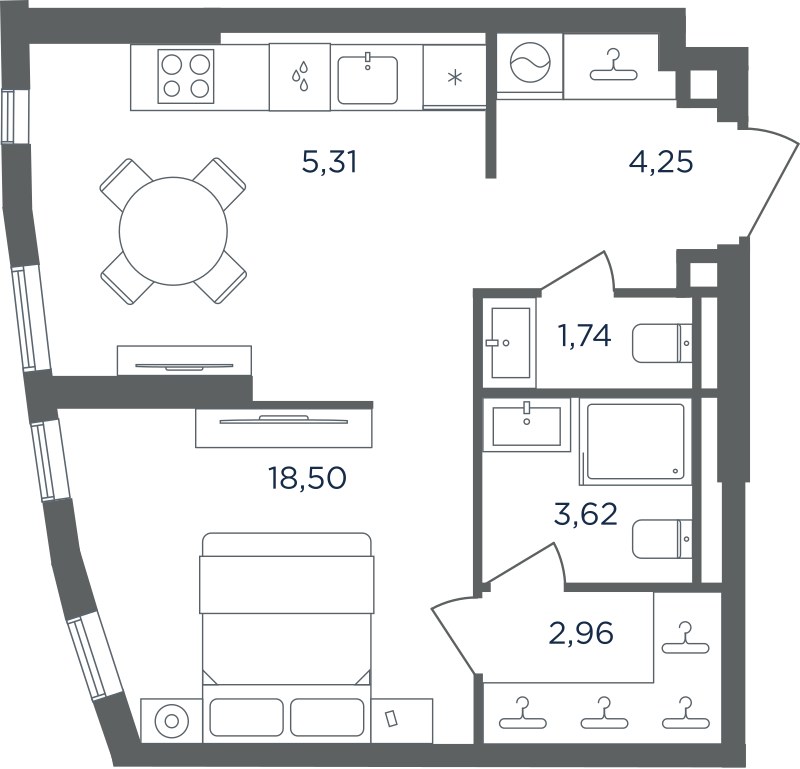 Планировка: 1-комнатная, 36.38 м²