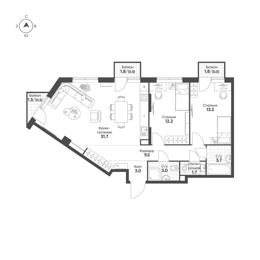 Планировка 79.5 м²