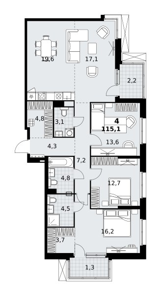 Планировка 115.1 м²