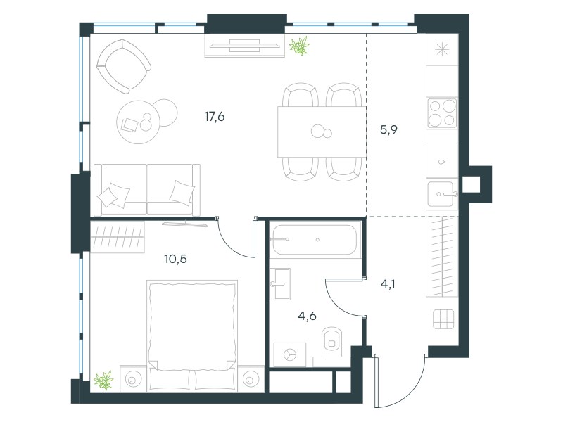 Планировка 42.9 м²