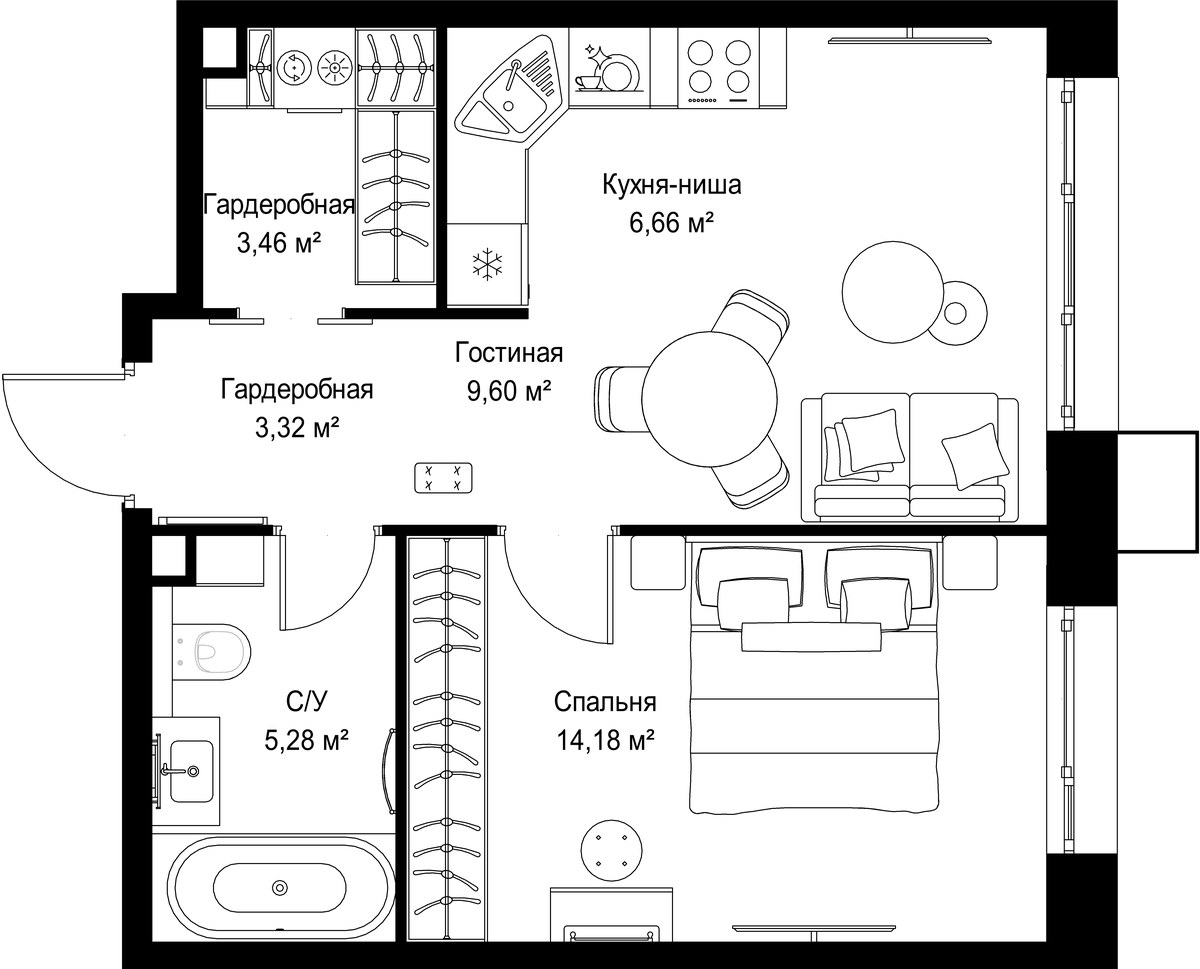 Планировка 42.5 м²
