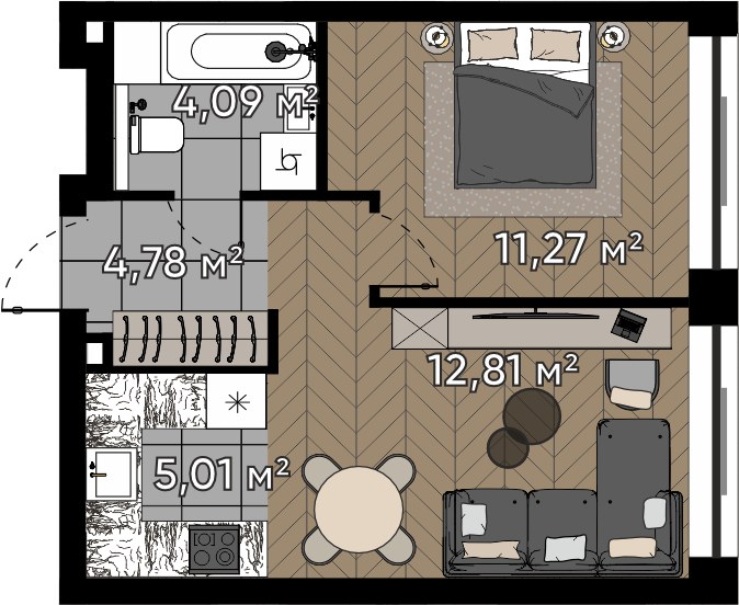 Планировка 37.96 м²