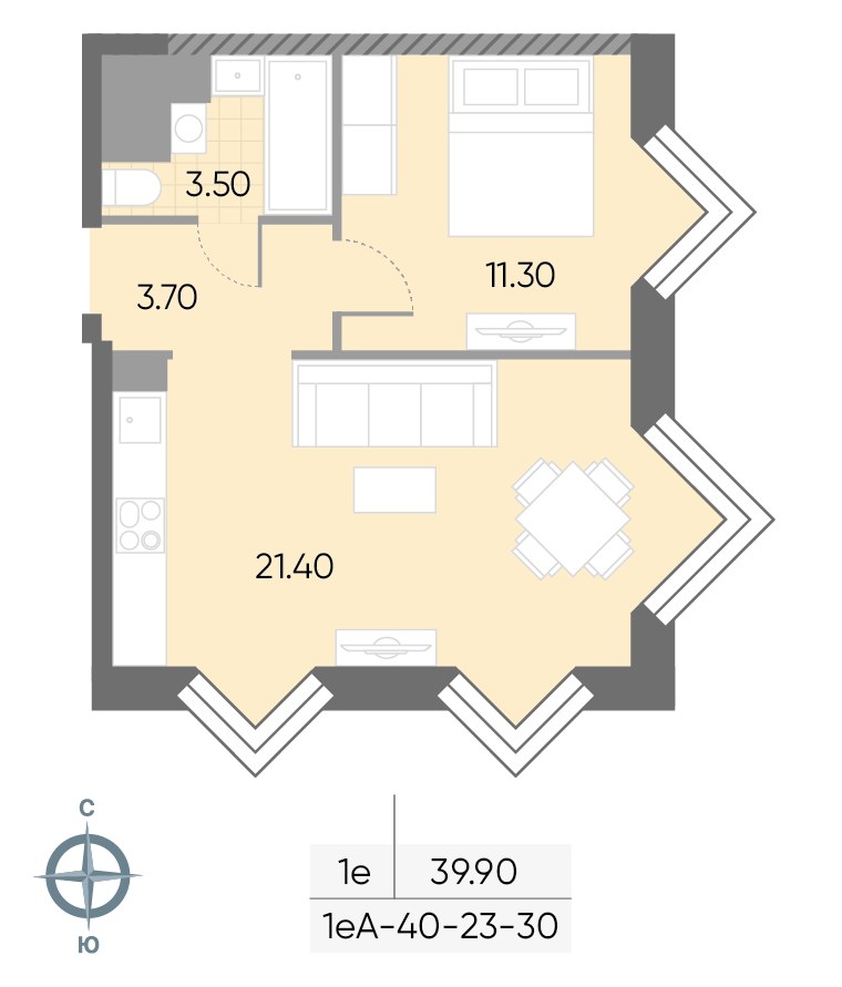 Планировка 39.9 м²