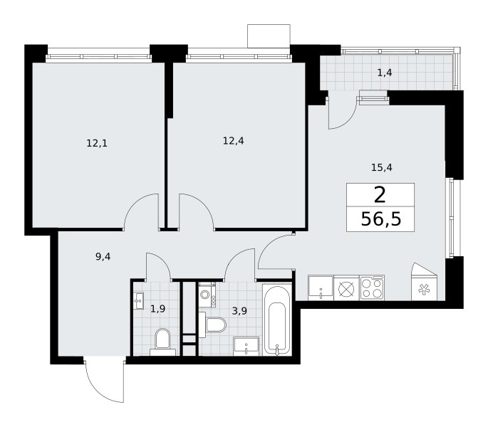 Планировка 56.5 м²