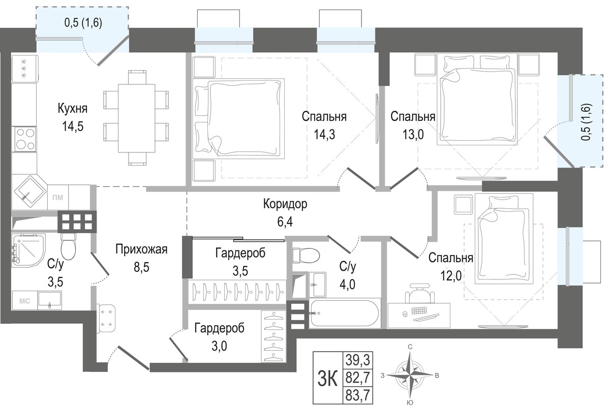 Планировка 82.7 м²