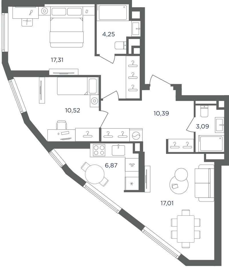 Планировка 69.44 м²