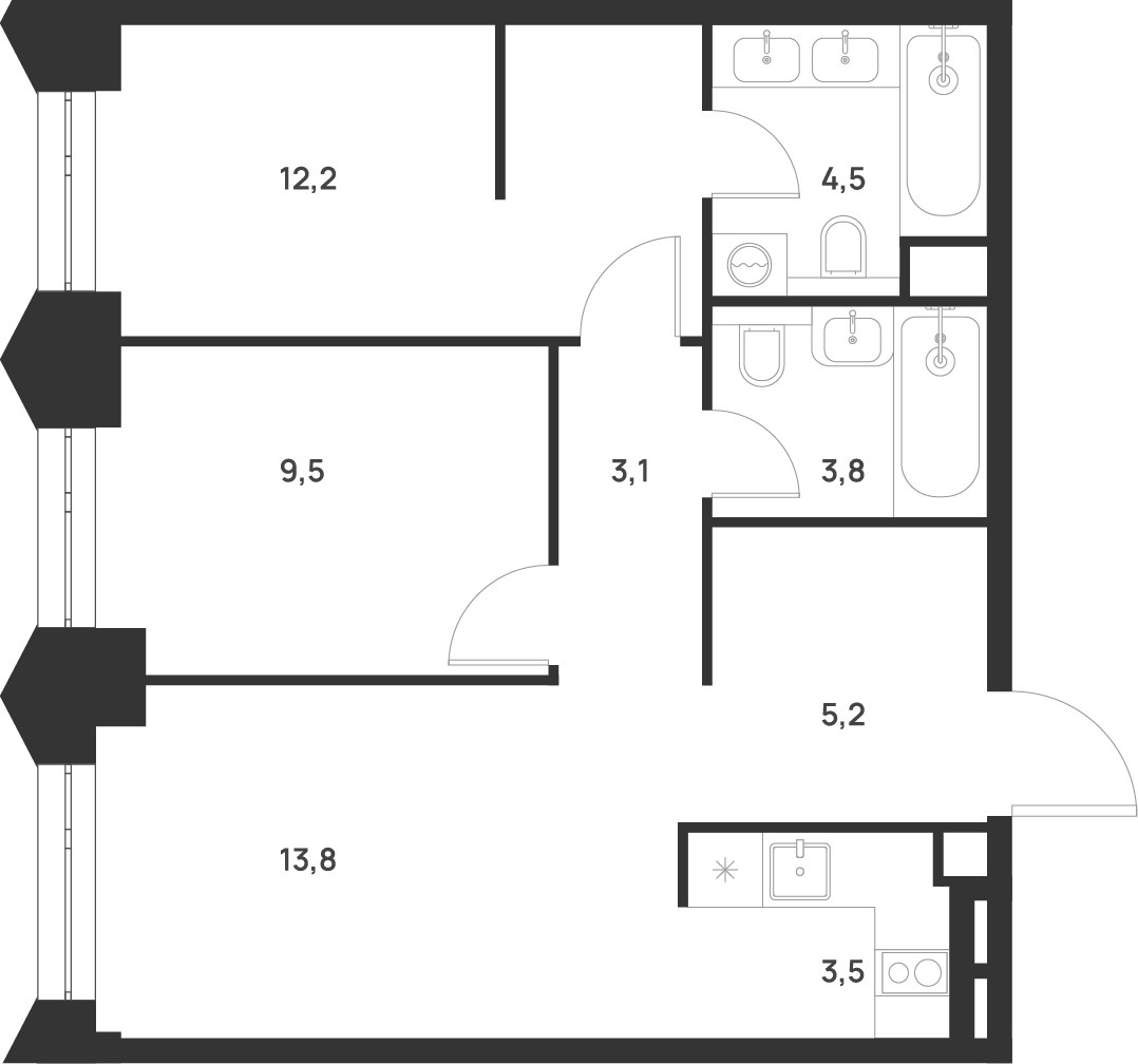 Планировка 55.6 м²