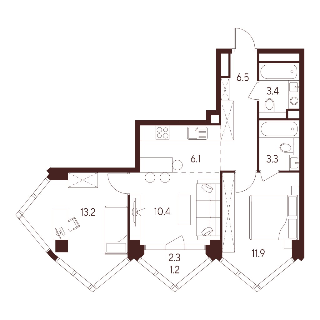 Планировка 56.0 м²