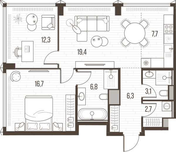 Планировка 74.8 м²