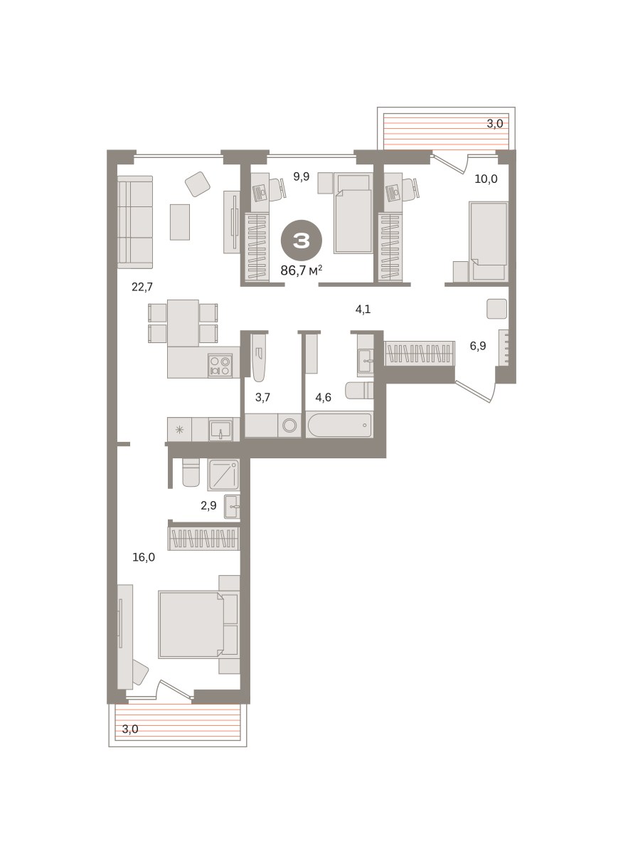 Планировка 86.66 м²