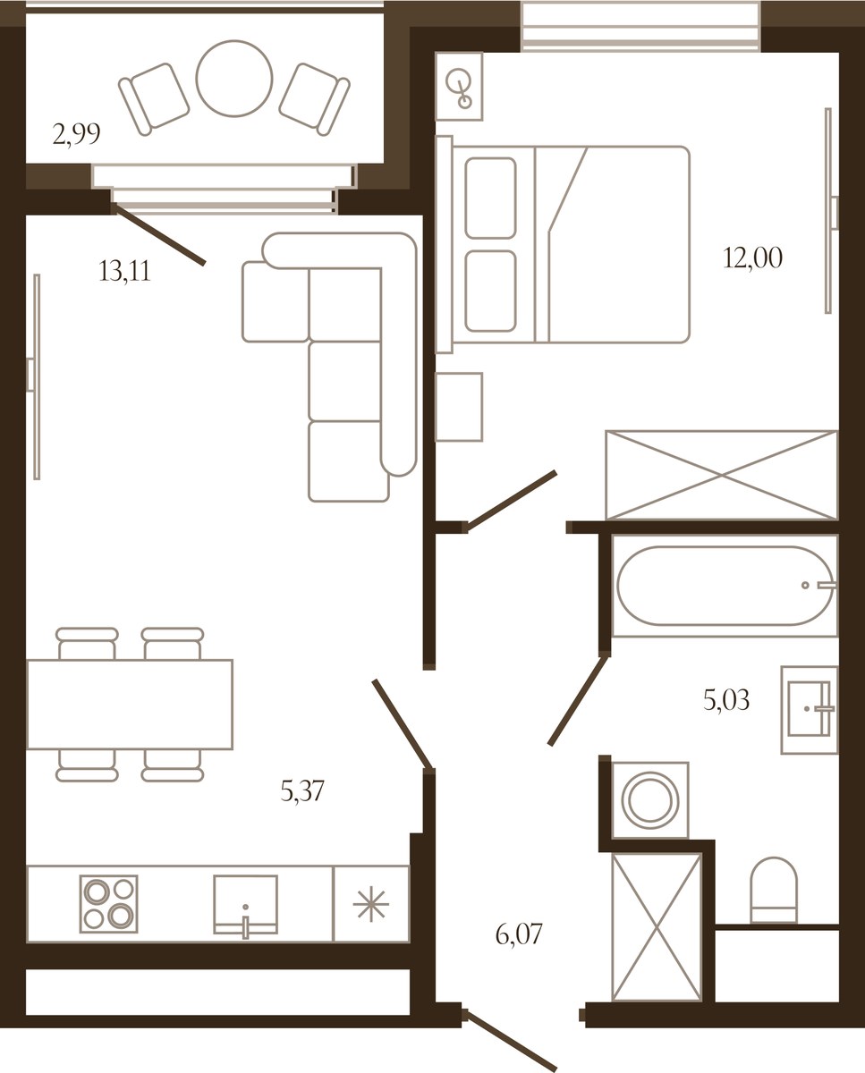 Планировка 43.08 м²