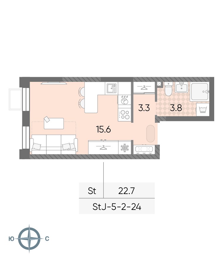 Планировка: Студия, 22.7 м²