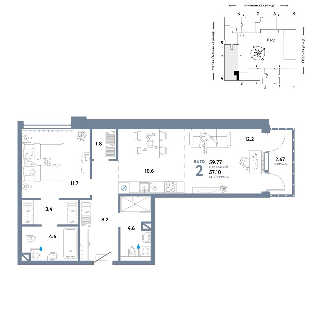 Планировка 62.77 м²