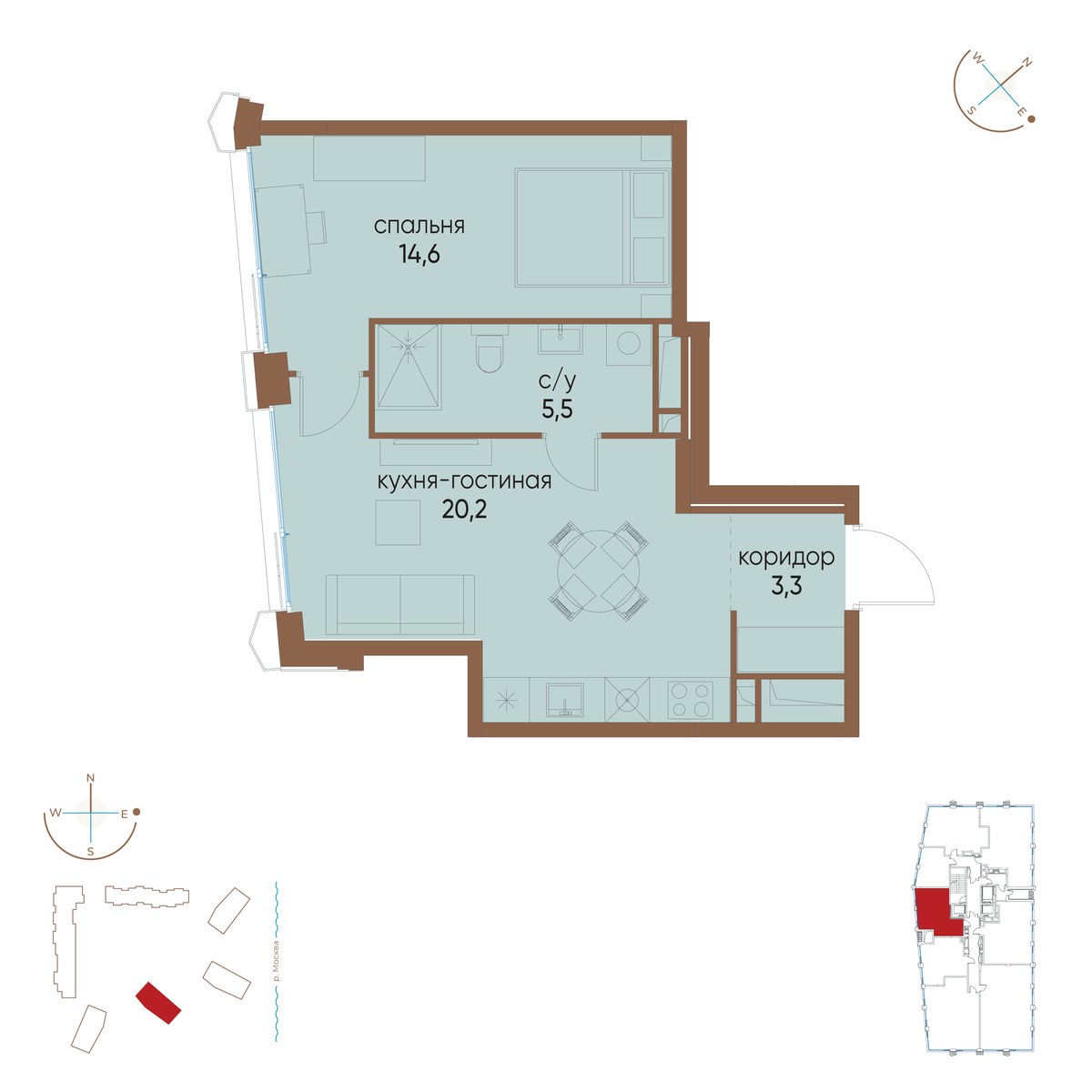 Планировка 43.6 м²
