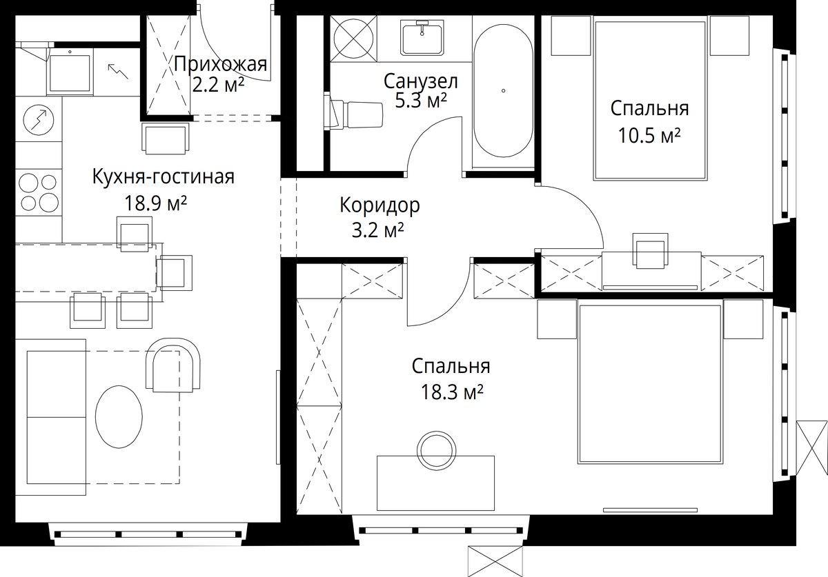 Планировка 58.4 м²