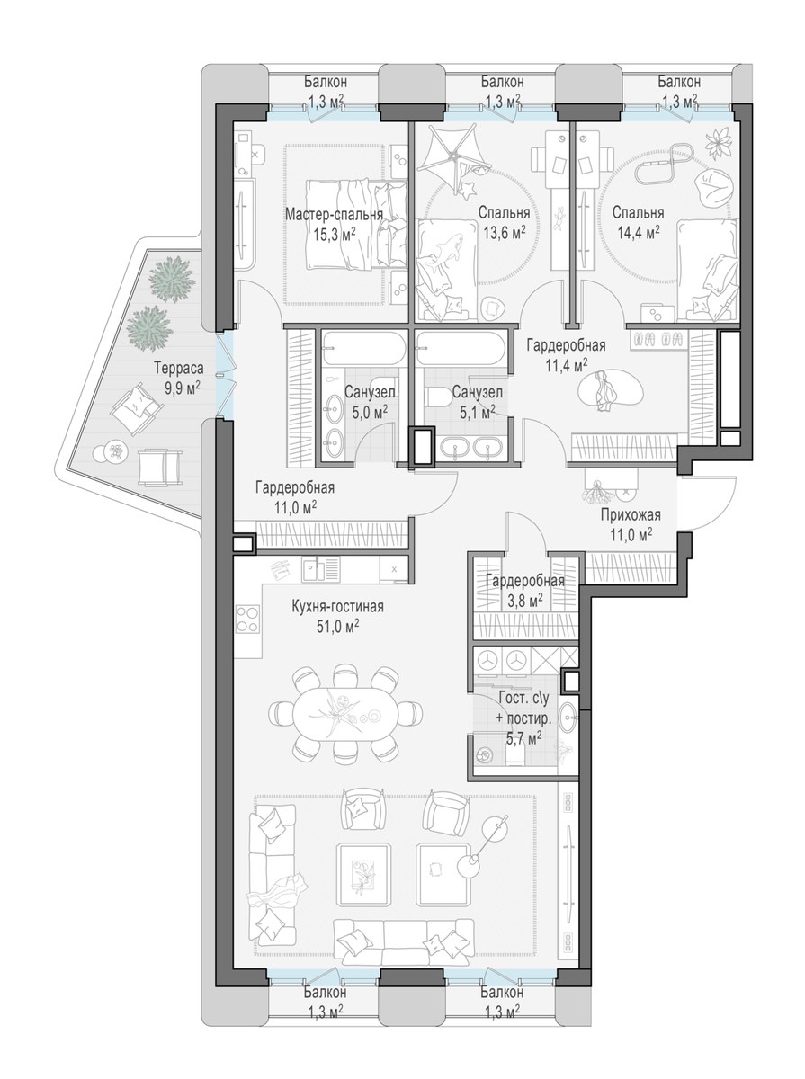 Планировка 151.4 м²