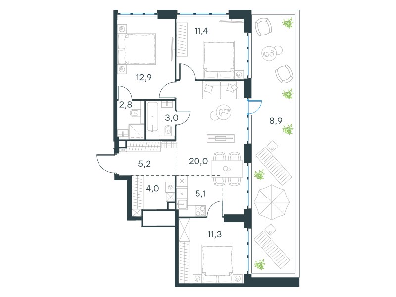 Планировка 84.6 м²