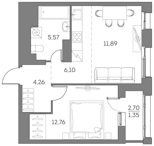 Планировка 41.93 м²