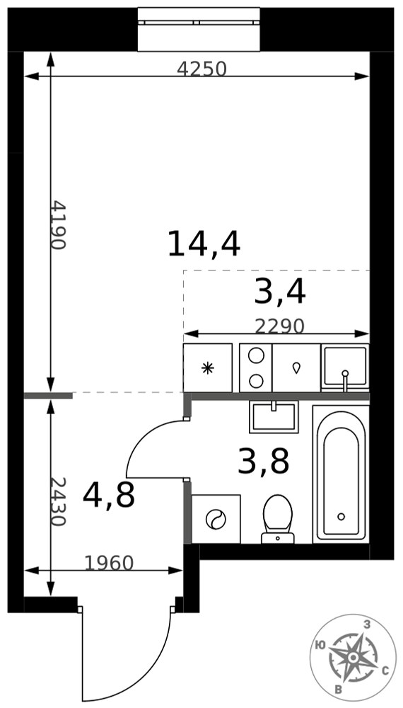 Планировка: Студия, 26.4 м²