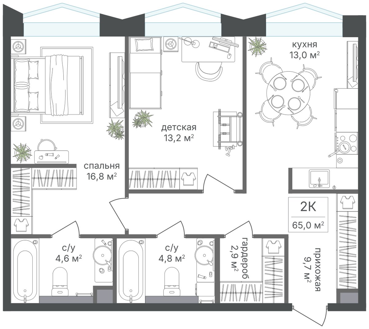 Планировка 65.0 м²