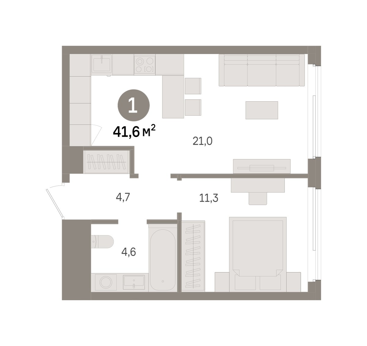 Планировка 41.6 м²