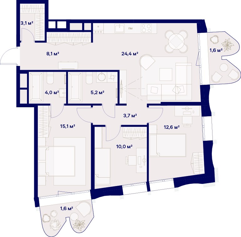 Планировка 89.4 м²