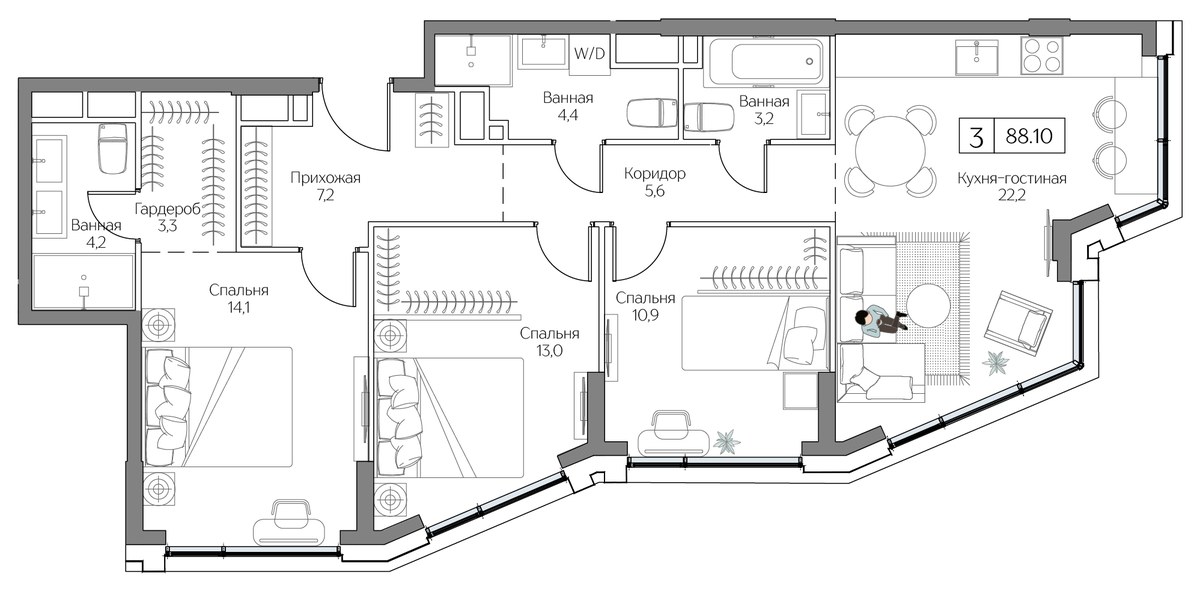 Планировка 88.1 м²