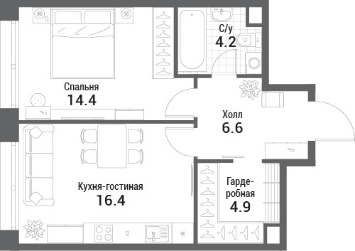 Планировка 46.5 м²