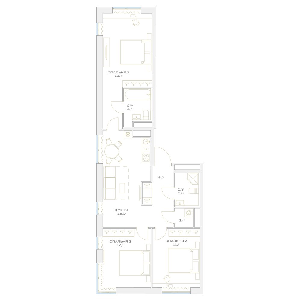 Планировка 75.9 м²
