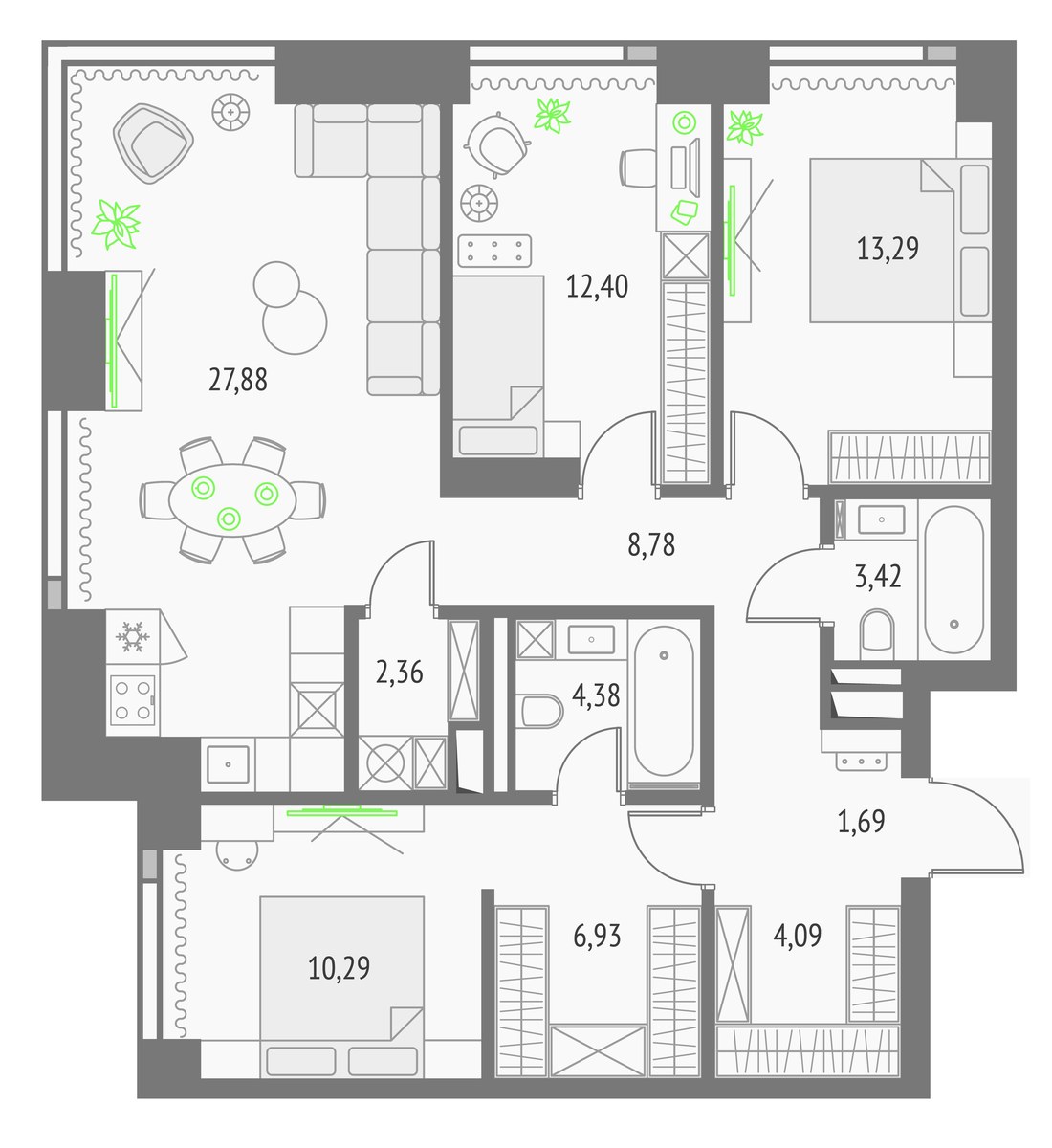 Планировка 98.12 м²