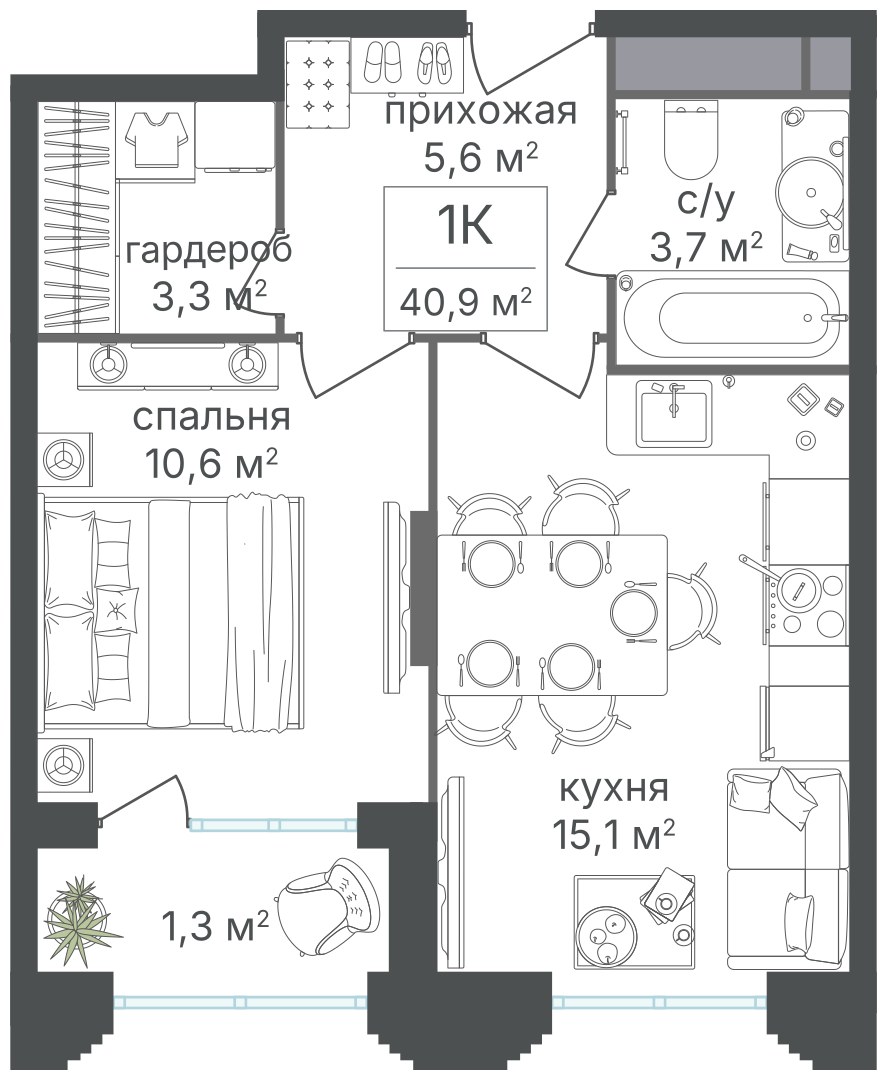 Планировка 37.3 м²
