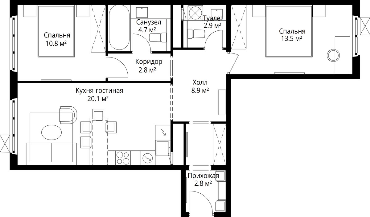 Планировка 66.5 м²