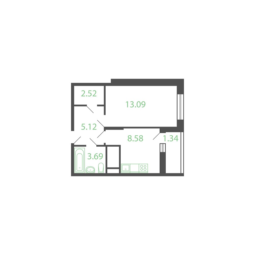 Планировка 35.7 м²