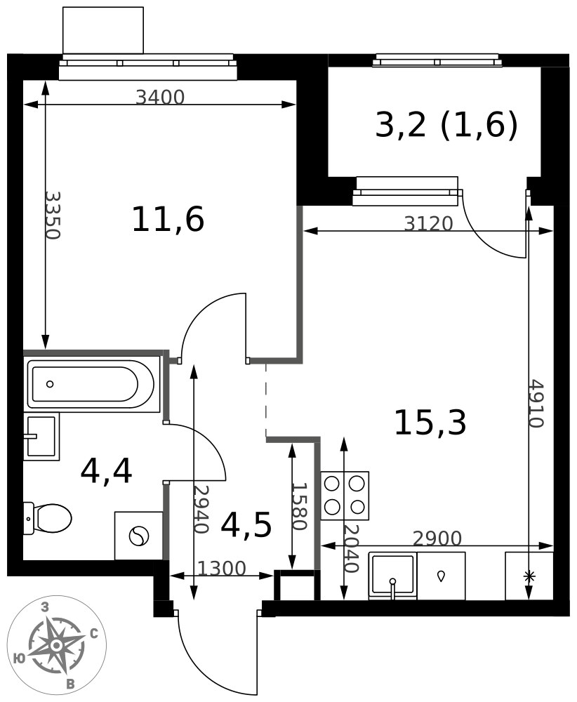Планировка 37.4 м²