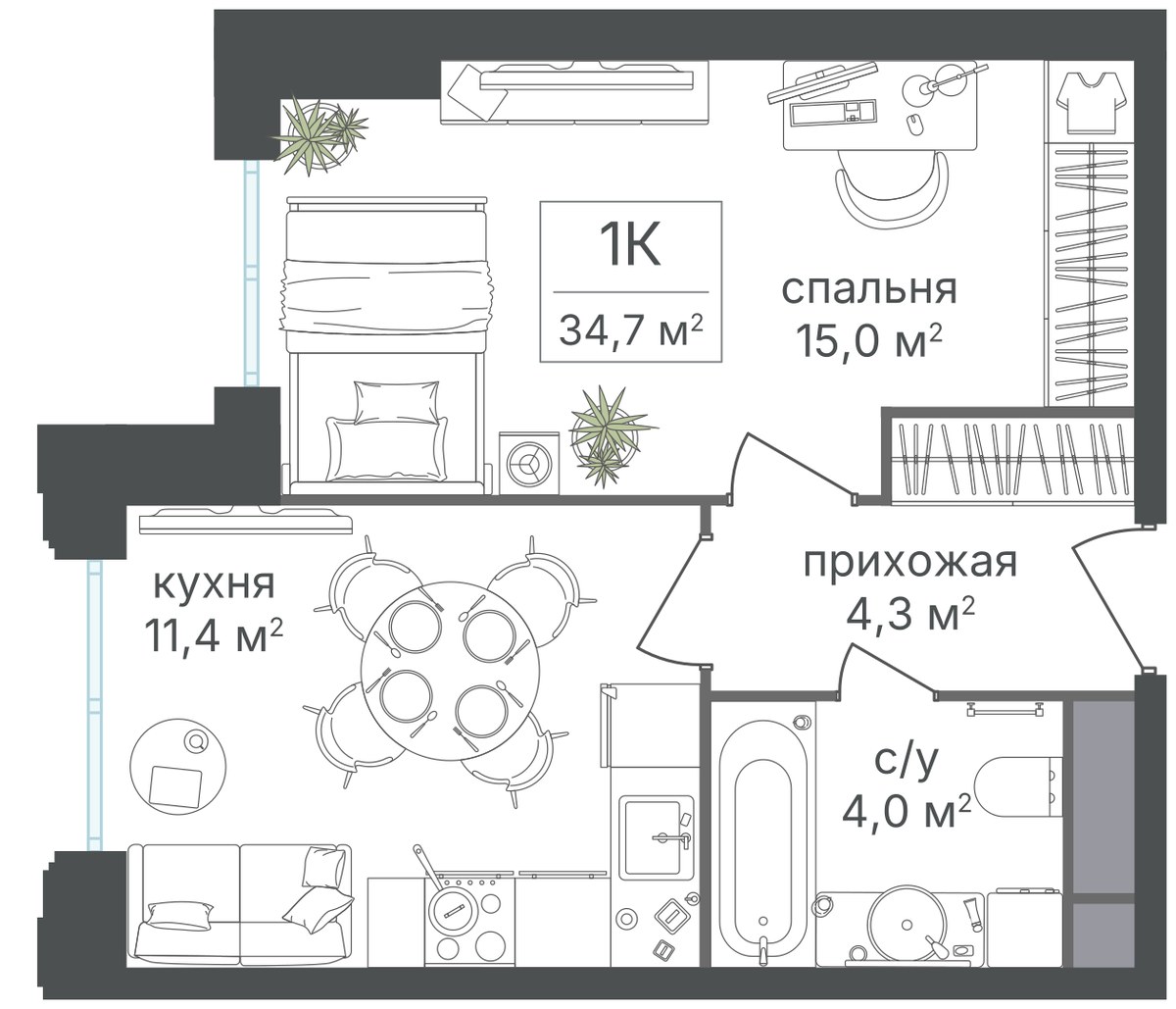 Планировка 35.4 м²